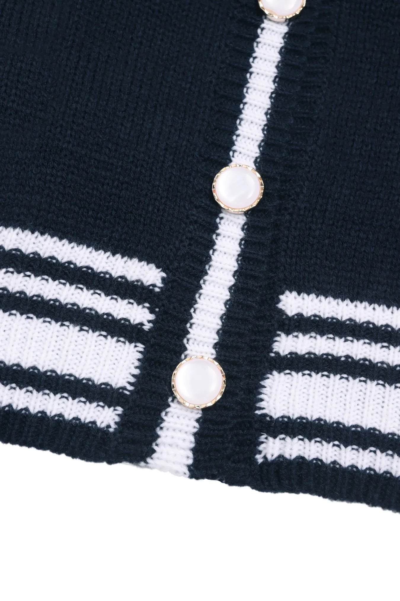 Women's Two-Piece Knit Set Contrast Trim Cardigan & Wide-Leg Pants Casual Loungewear (White/Navy Blue)