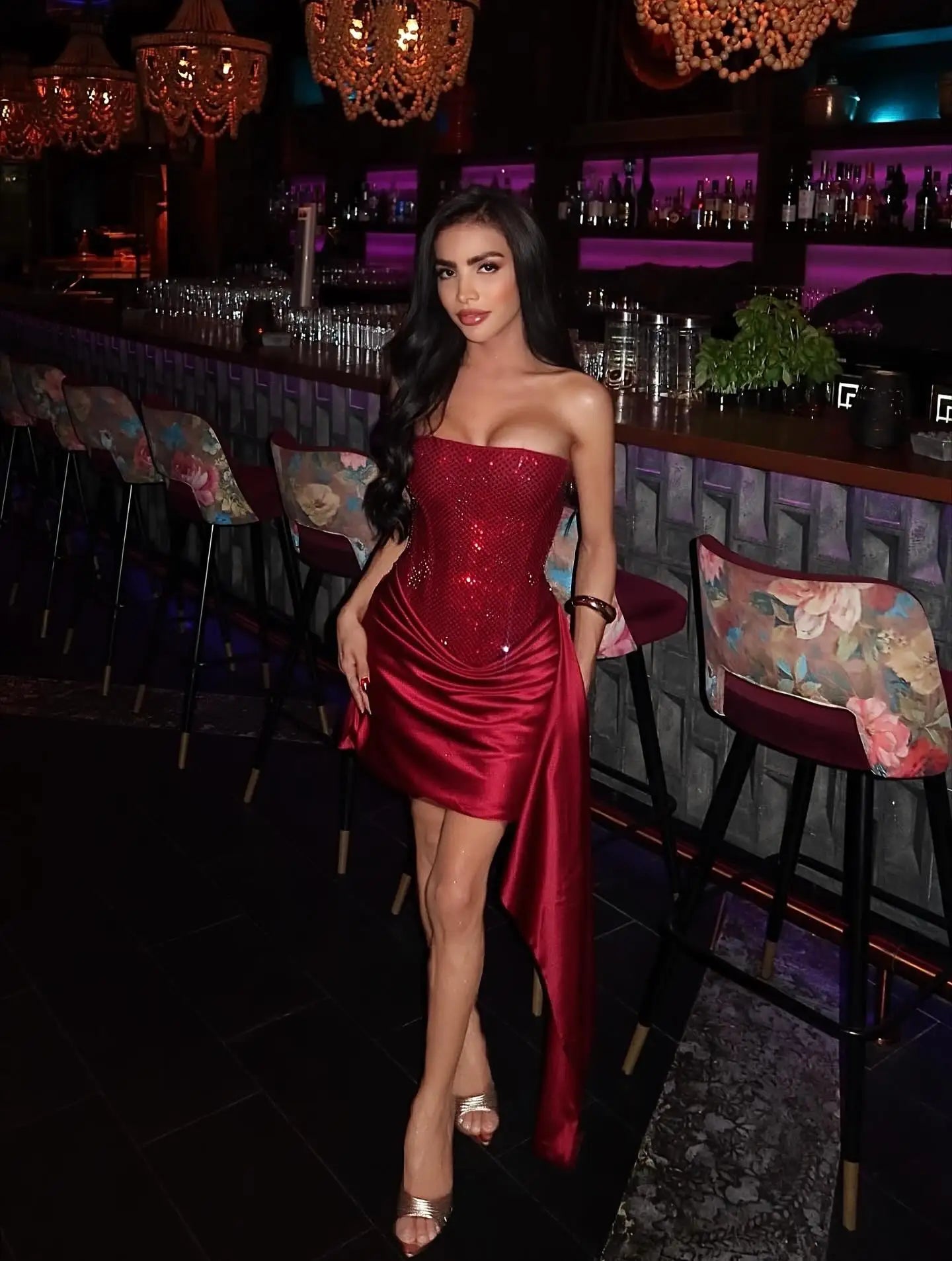 Suninheart Luxury Elegant Strapless Dress Corset Vestidos Sexy Red Satin Draped Dress Mini Women Wedding Cocktail Party Dresses