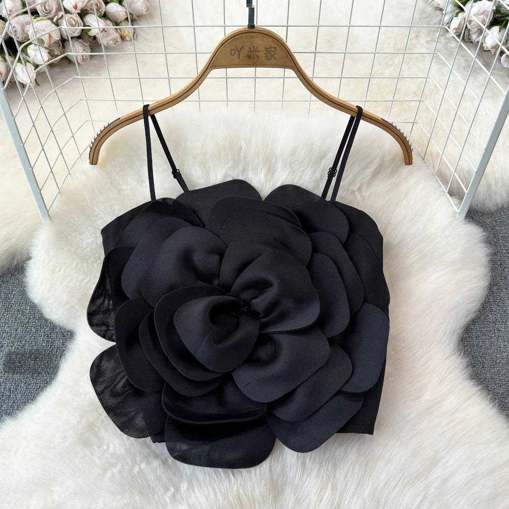 Stretchy Back Camis Slim Woman Solid Big Flower Tank Girl 2024 Summer Crop Top for Female Camisole