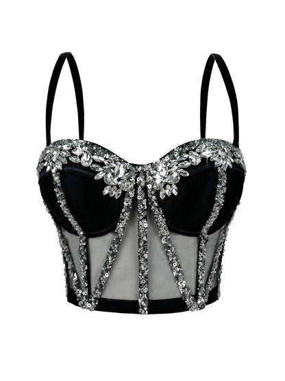 Rhinestones Female Corset Top Women Camis Nightclub Pearls Short Chest Binder Sexy Camisole Mujer Lingerie Tube Bra Debardeur
