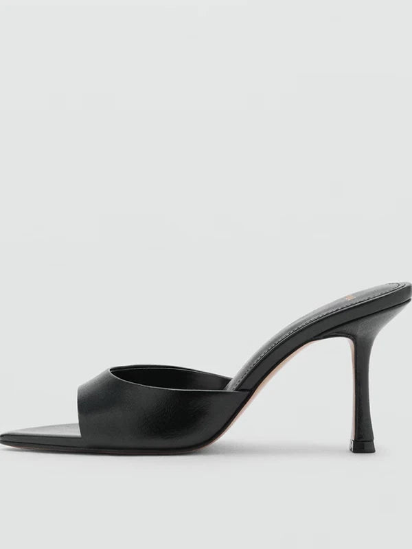 Mango2025 Summer New Women's Painted Leather High Heel Mules Slip-On Fashion Sandals Thin Heel Outdoor Wear Ladies Shoes
