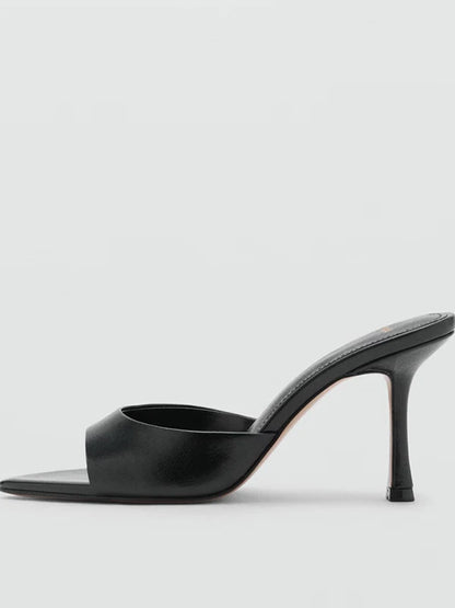 Mango2025 Summer New Women's Painted Leather High Heel Mules Slip-On Fashion Sandals Thin Heel Outdoor Wear Ladies Shoes