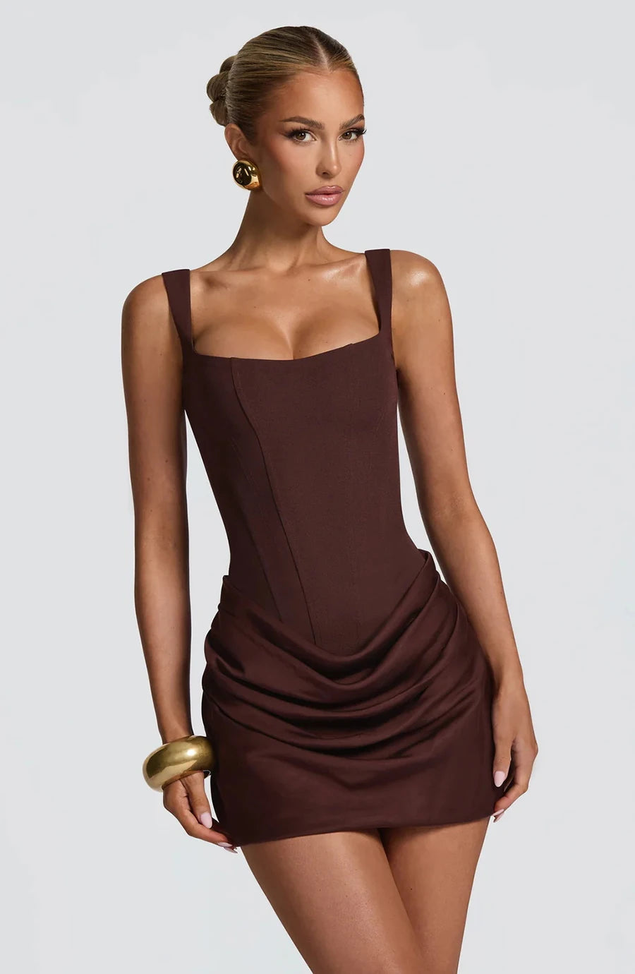 French Style Women Ruched Short Dress Fashion Summer Party Evening Gown Spaghetti Strap Bodycon Sexy Bandage Corset Mini Dress