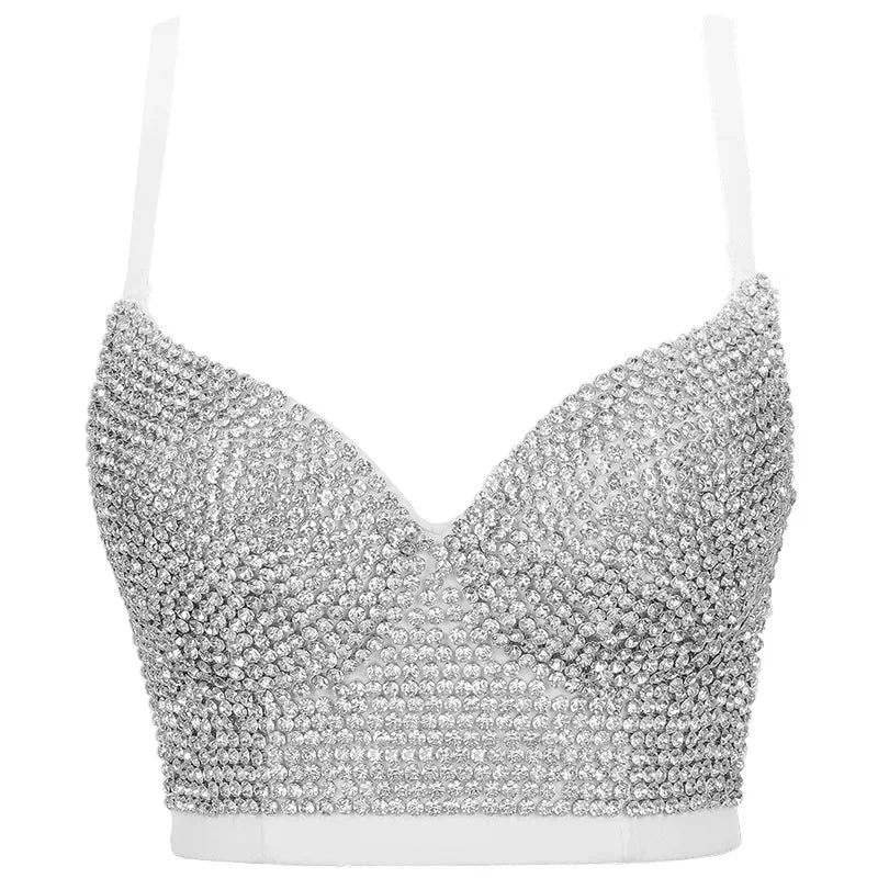 Women Tank Tops Sexy Sequined Diamond Bra Woman Clothes Push Up Bustier Club y2k Crop Top Party Ladies Corset Blusas Ropa Mujer