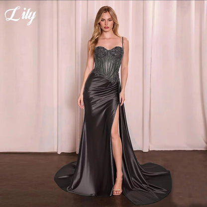 Lily Blue Charming Prom Dress Lace Appliques Sweetheart Prom Gown High Side Split Mermaid Evening Dresses robe soirée Customized