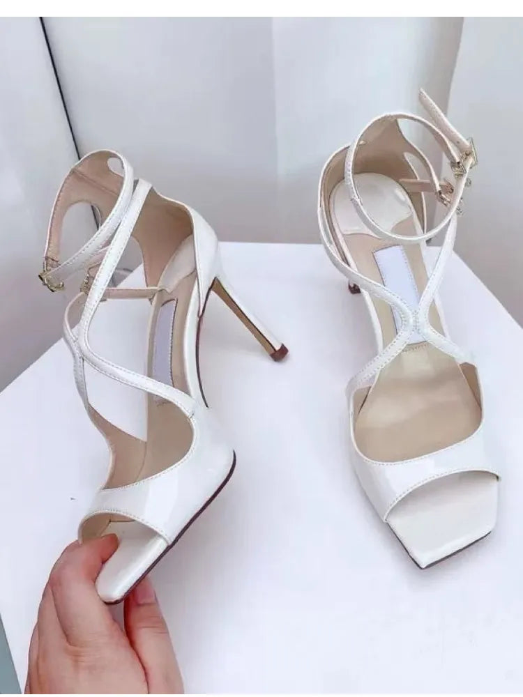 2026Ladies' Summer New Fashionable High-heeled Open Toed Sandals Square Toe Party Sexy 34-43Large Women's Shoes