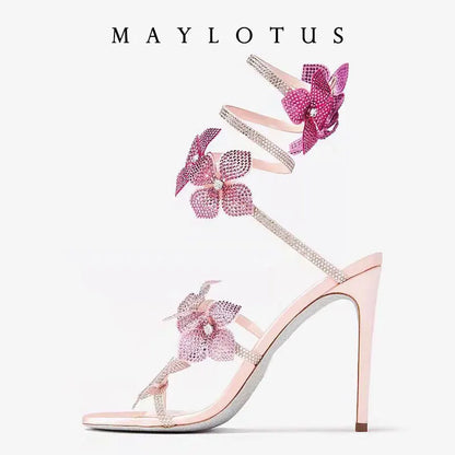 Women's New Shimmering Crystals Summer Shoes Tassel Crystal Shoes Sexy Banquet Party Twin Stiletto Women's Large Sandals