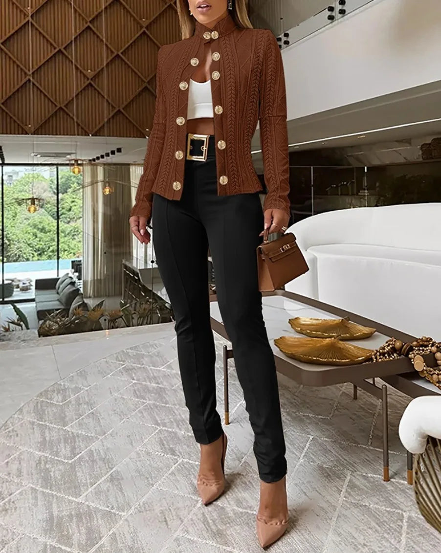 Women Button Long Sleeve Blazer Suit Coat Jacket Outwear Tops Ladies