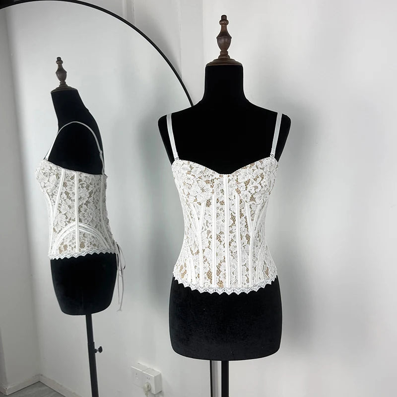Lace Fishbone Waist Corset Tops Women's 2026 New Slim Sleeveless Vest Tee Lace Up Summer Sexy Sleeveless Tanks Top Female New