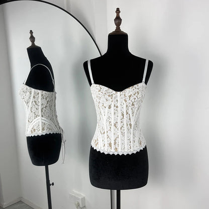 Lace Fishbone Waist Corset Tops Women's 2026 New Slim Sleeveless Vest Tee Lace Up Summer Sexy Sleeveless Tanks Top Female New