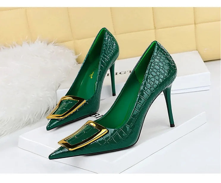 2025 BIGTREE Metal Decoration Buckle Fashion Pumps Women Elegant Snakeskin Print 10cm High Heels Party Ladies Shoes
