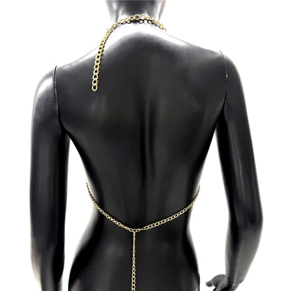 Women Metal Chain Tassel Tank Top Sexy Deep V Neck Backless Hollow Out See Through Crop Top Body Chain Party Club Camisole