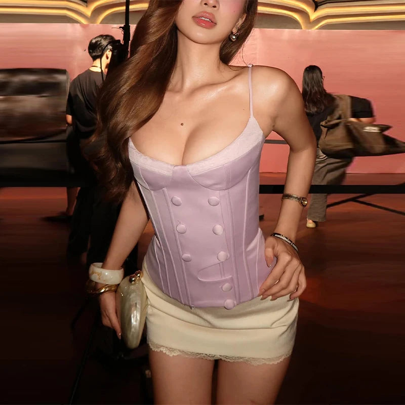 Sexy Backless Bandage Vest Women Fashion Solid Slim Sleeveless Single Breasted Sling Tops Female 2026 Spring Summer Lady Top