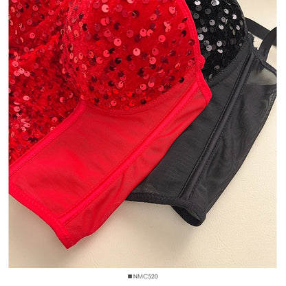 Sexy Sequins Tank Top Corset for Women Mesh Patchwork Backless Spaghetti Strap Camis Shiny Crop Tops Women's Clothing Dropship