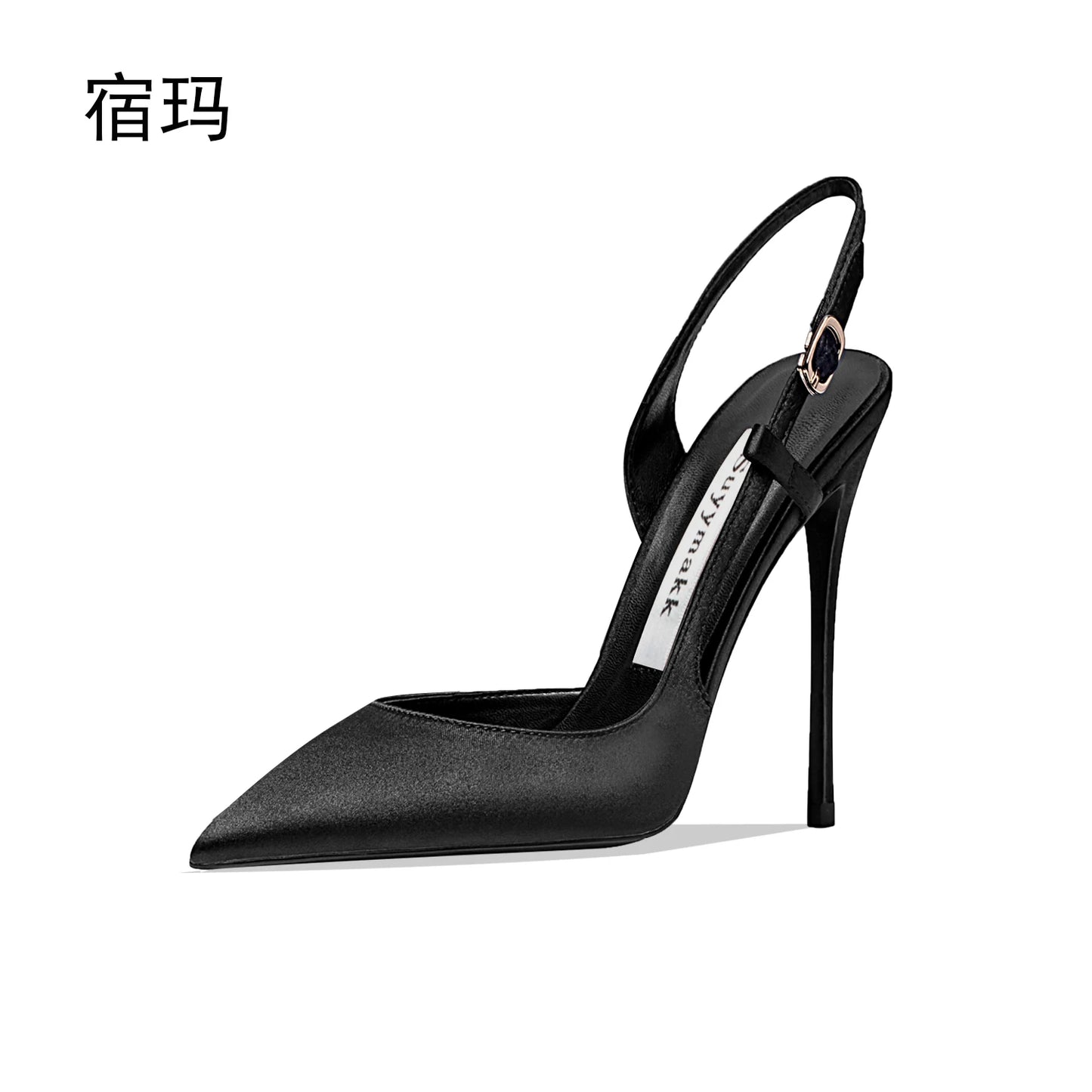 Rose red satin back tripe buckle sandals for women's new style slim heel and sexy European and American style single shoes