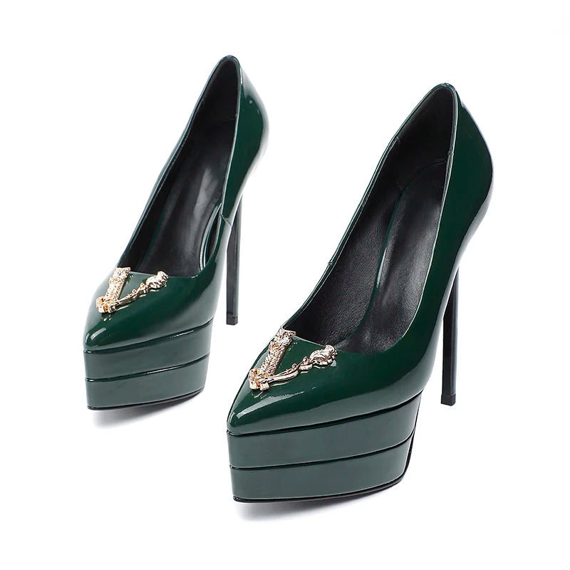 2023 15cm Stiletto High Heel Pointed Lacquer Leather Fashion Sexy High Heels Wedding Party Luxury Brand High Heels Women's Shoes