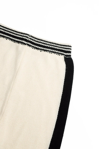 Women's Two-Piece Knit Set Contrast Trim Cardigan & Wide-Leg Pants Casual Loungewear (White/Navy Blue)