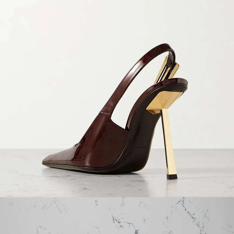 2025 Spring And Summer New Black Patent Leather High Heels Women Slim Heel Shoes Temperament Minority Pointed Sandals