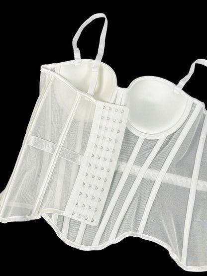 Transparent Mesh Sexy Waisted Lady Corset Elegant Shaping Women Bustier Girls Slim Evening Wear Crops Top Lady Short Body Shaper