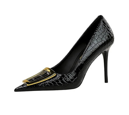2025 BIGTREE Metal Decoration Buckle Fashion Pumps Women Elegant Snakeskin Print 10cm High Heels Party Ladies Shoes
