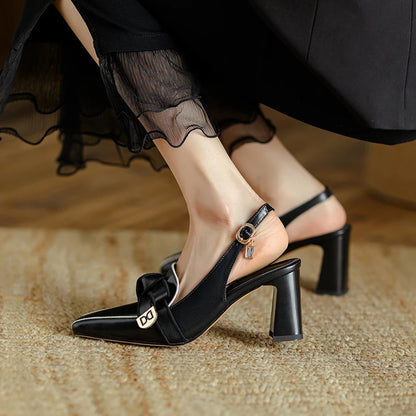 Dilalula 2025 French Style Genuine Leather Sandals Women Covered Toe Butterfly Knot Party Dating Sandals Office Ladies Pumps
