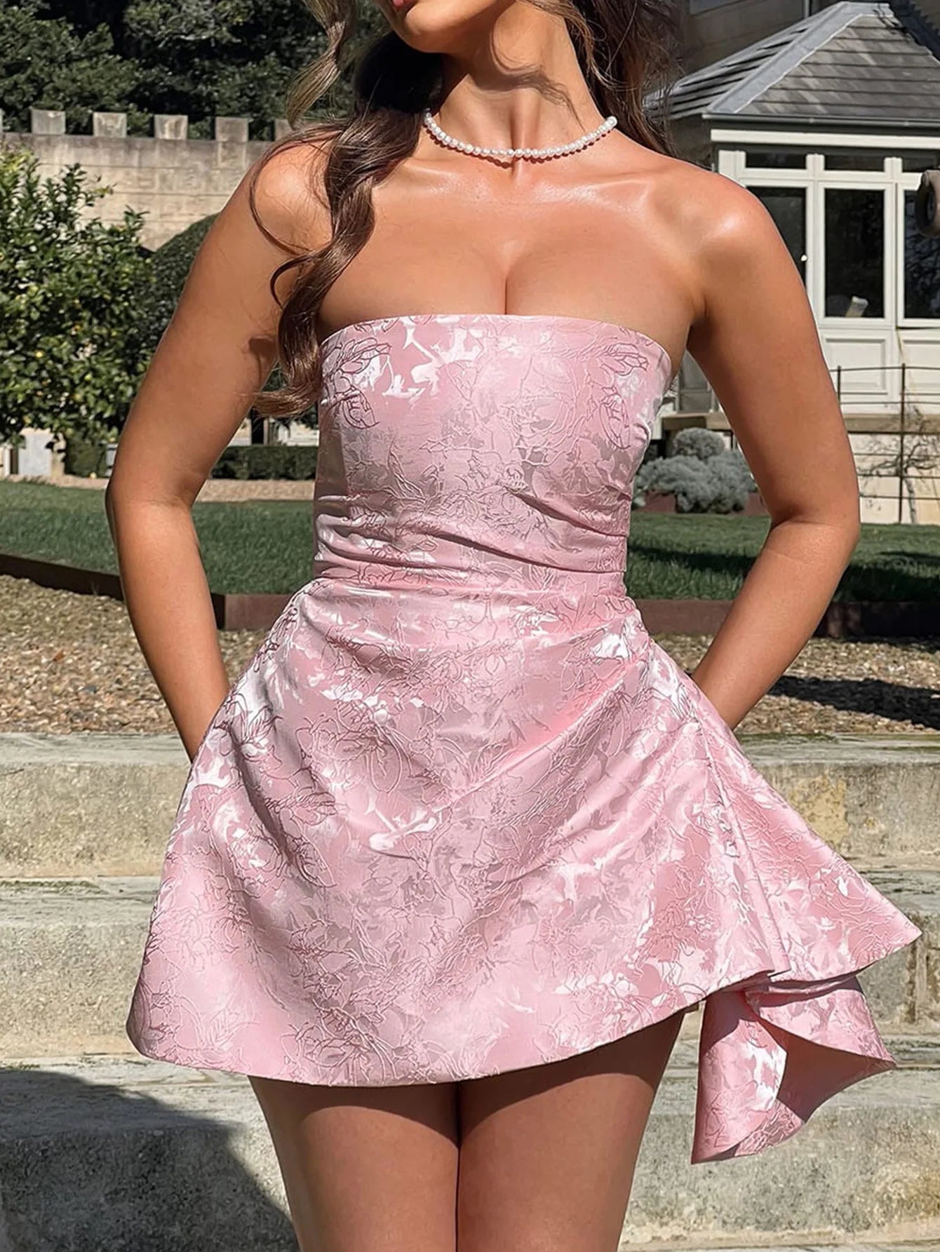 Womens 2026 Summer Strapless Mini Dress Sexy Evening Party Dress Light Blue Jacquard Sleeveless Slim Fit Formal Event Gown Dress