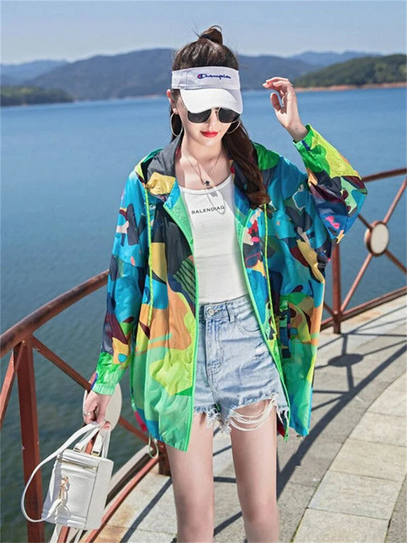 Female 2024 Summer New Camouflage Thin Sun Protection Clothing Women Short Anti-Ultraviolet Korean Sun Protection Clothing A1137