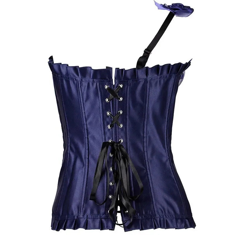Women's Sexy Body Shaper Overbust Corsets and Bustiers Top Lace-up One Shoulder Strap Flower Boned Korset Burlesque Corsets