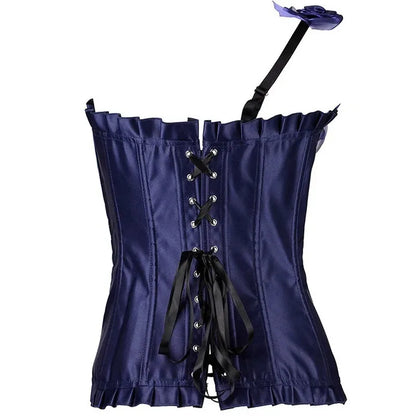 Women's Sexy Body Shaper Overbust Corsets and Bustiers Top Lace-up One Shoulder Strap Flower Boned Korset Burlesque Corsets