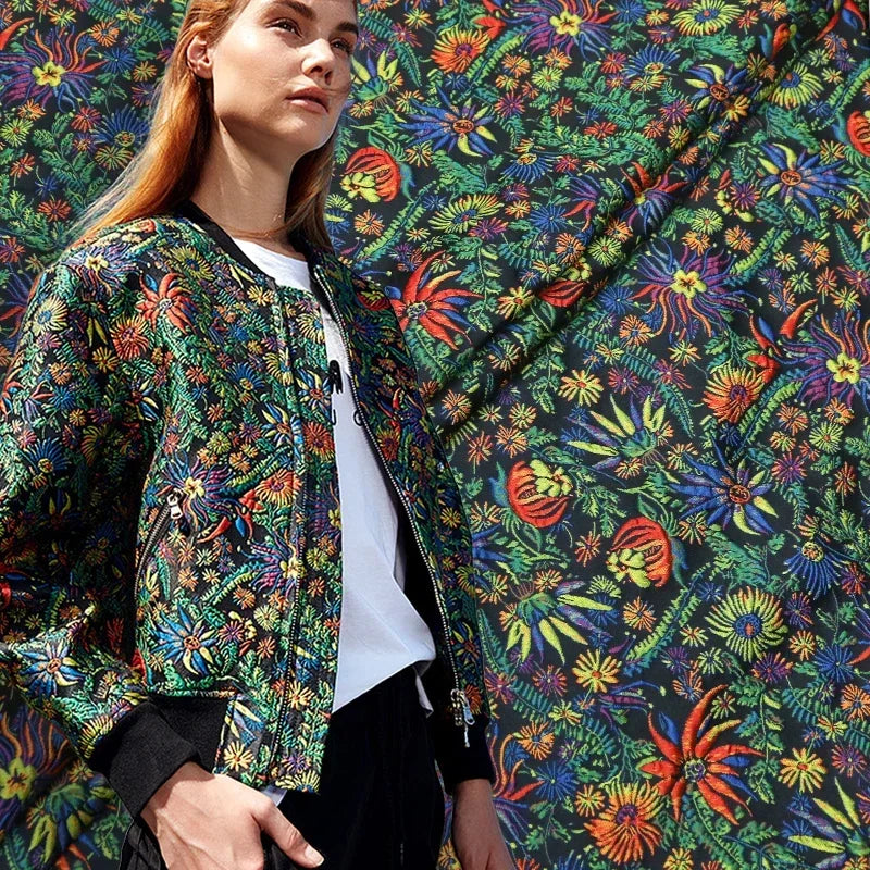 Yarn-dyed Jacquard Fabric Autumn Winter Flower Dress Suit Jacket Clothing European Brand Fashion Design Diy Sewing Cloth