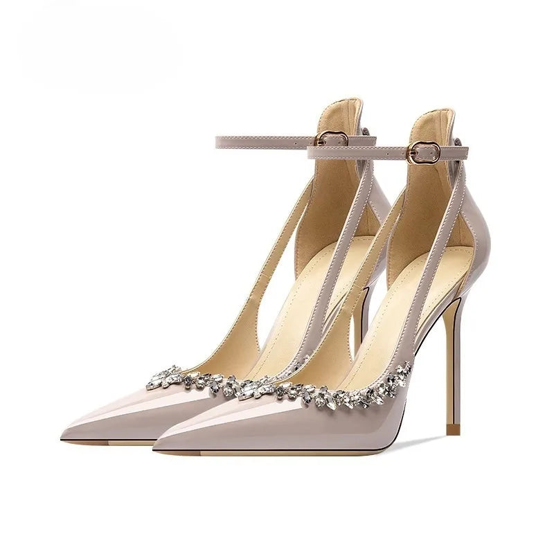 Pointed High Heels for Women Stilettos 2025 Spring New Sexy Rhinestone Temperament Baotou Sandals Single Buckle Shoes