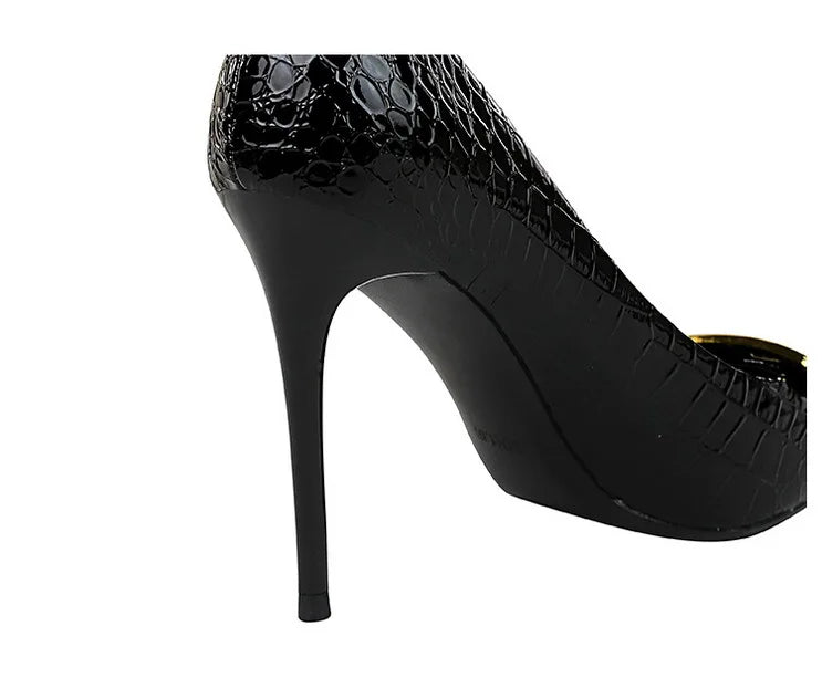 2025 BIGTREE Metal Decoration Buckle Fashion Pumps Women Elegant Snakeskin Print 10cm High Heels Party Ladies Shoes