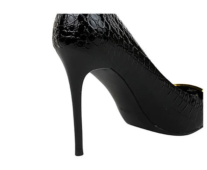 2025 BIGTREE Metal Decoration Buckle Fashion Pumps Women Elegant Snakeskin Print 10cm High Heels Party Ladies Shoes