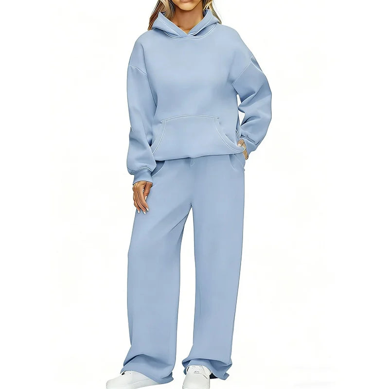 Autumn Winter Women Hoodie+Wide leg pants two pieces Casual pullover loose long sleeve tracksuit comfortable sports Women suit