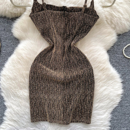 Sexy sleeveless glitter Backless Off Shoulder Fashion Birthday Party Evening Vestido Women Goth Slim Summer Hip Wrap Dress