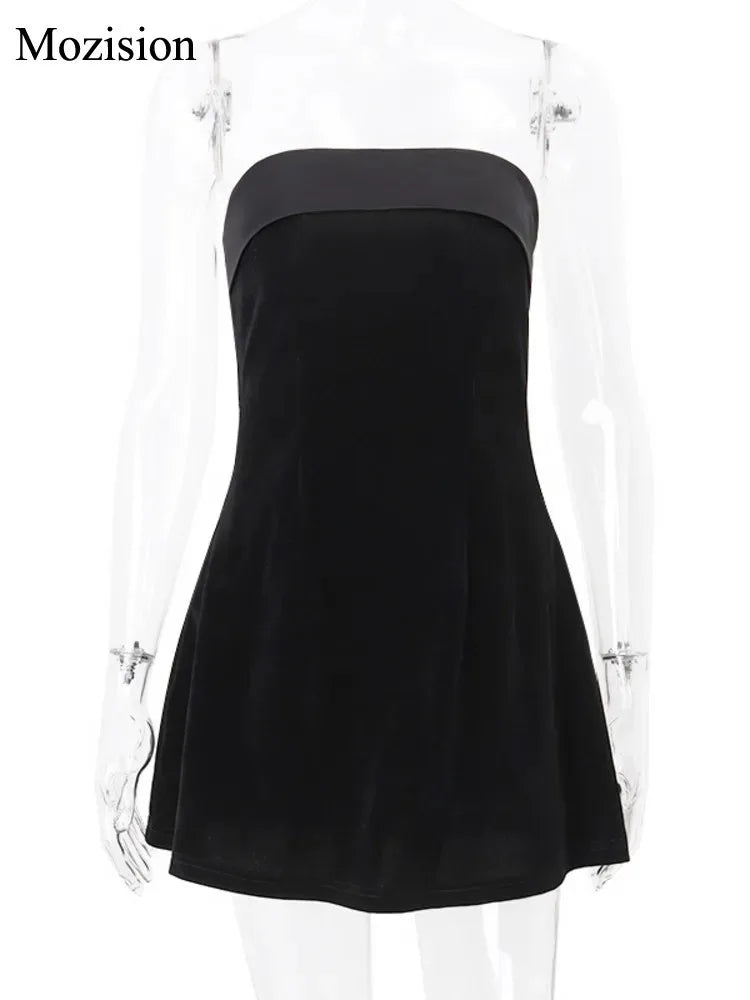 Mozision Strapless Backless Sexy Mini Dress Women Fashion With Zipper Off-shoulder Sleeveless A-line Bodycon Club Party Dress