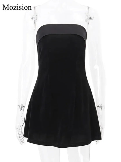 Mozision Strapless Backless Sexy Mini Dress Women Fashion With Zipper Off-shoulder Sleeveless A-line Bodycon Club Party Dress