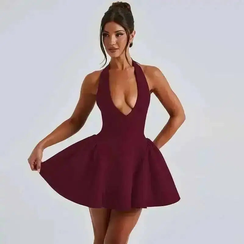 Avrilyaan Deep V Off Shoulder Backless Sexy A-line Dress Women Elegant Party Dress Slash Neck Bodycon Mini Summer Dress Vestidos