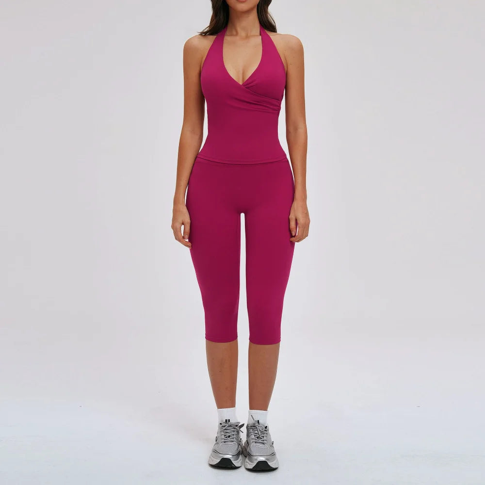 2PCS Gym Tracksuits Yoga Set Female Fitness Suit Deep V Yoga Bra Athletic Wear Women High Waist Workout Flared pants Sports Suit