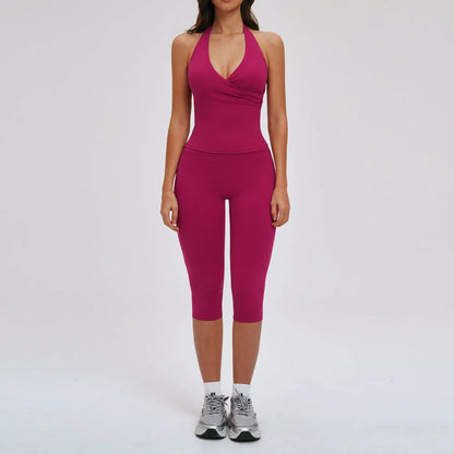 2PCS Gym Tracksuits Yoga Set Female Fitness Suit Deep V Yoga Bra Athletic Wear Women High Waist Workout Flared pants Sports Suit