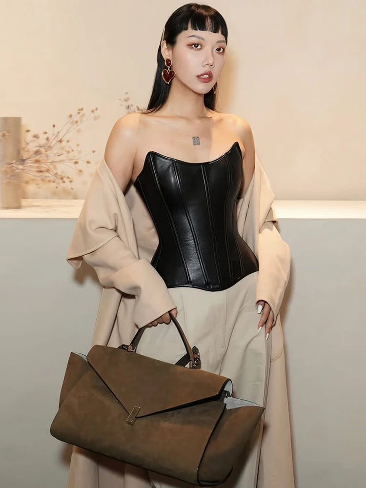 Sisterlinda Sexy Patchwork Tank Top Women Fashion Casual Faux Leather Sleeveless Irregular Hem Coquette Midnight Party Club Vest