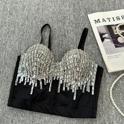 Sexy Club Dancing Csole Diamond Embellied ort Vest Inner Wear Outerwear Trendy Fibone Bra Top Women's Vest