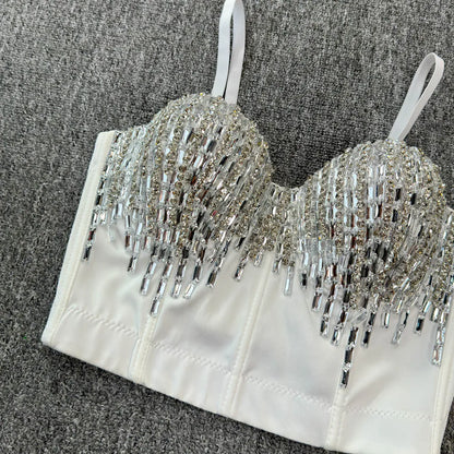 Sexy Club Dancing Csole Diamond Embellied ort Vest Inner Wear Outerwear Trendy Fibone Bra Top Women's Vest