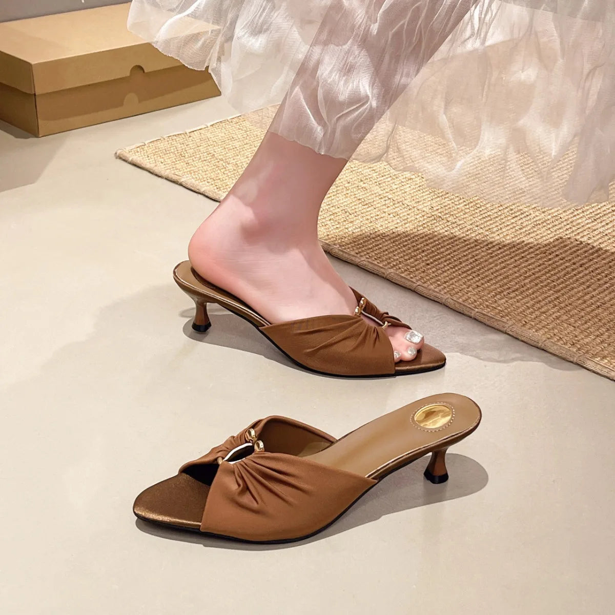 Women Summer Lightweight Slippers Elegant Open Toe Thin Heels Party Stripper Mules Female Slides Shoes Luxury High Heel Sandals