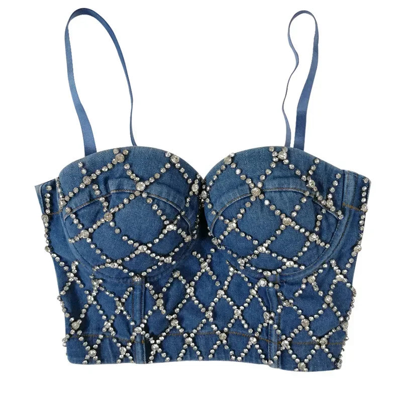 Women Tank Tops Sexy Sequined Diamond Bra Woman Clothes Push Up Bustier Club y2k Crop Top Party Ladies Corset Blusas Ropa Mujer