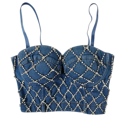 Women Tank Tops Sexy Sequined Diamond Bra Woman Clothes Push Up Bustier Club y2k Crop Top Party Ladies Corset Blusas Ropa Mujer