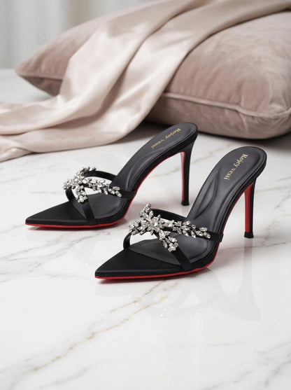 Cool drag high heels for women2026 new style pointed toe out high-end feeling fine heels,exquisite champagne colored rhinestones