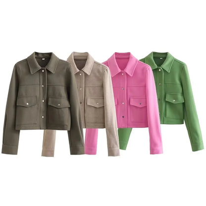 HH Jackets For Womens Autumn Fashion Solid Front Pockets Button Long Sleeve Jacket Elegant Woman Casual Outerwear Coat