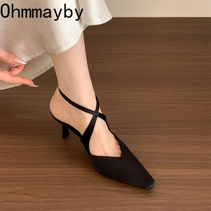 Designer Luxury Summer High Heel Women Sandals Fashion Cross Ankle Strap Singbacks Pumps Elegant Party Dancing Female Sandalias