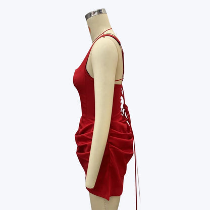 French Style Women Ruched Short Dress Fashion Summer Party Evening Gown Spaghetti Strap Bodycon Sexy Bandage Corset Mini Dress